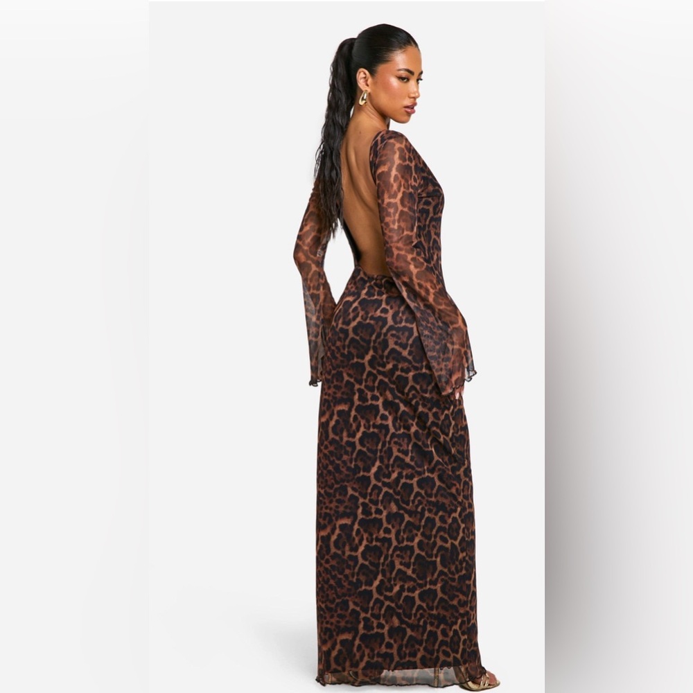 Leopard Print Form Fitting Scoop Back Maxi Dress size 12 - Picture 2 of 11